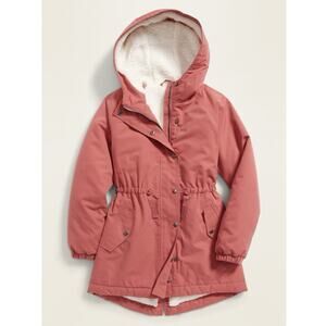 Old Navy Pink Water Resistant Hooded Sherpa Lined Girls Parka Jacket Size M 8